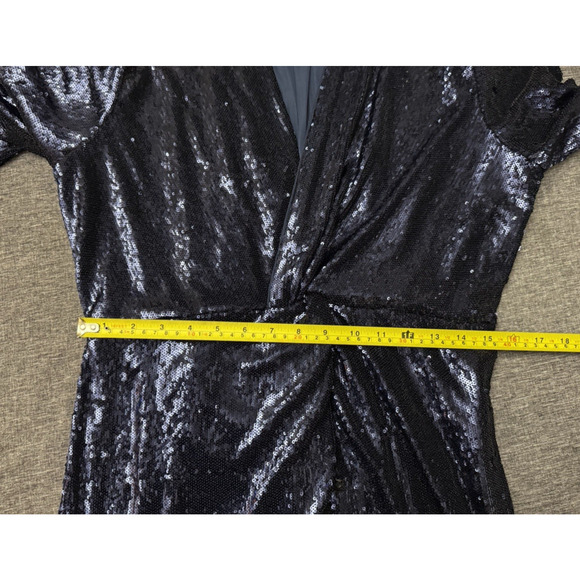 Anthropologie Women's Navy Blue Twist-Front Sequin Wrap Sheath Dress Size 10P - Picture 9 of 12